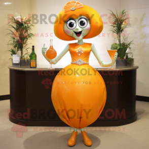 Orange Orange mascot costume character dressed with a Cocktail Dress and Necklaces