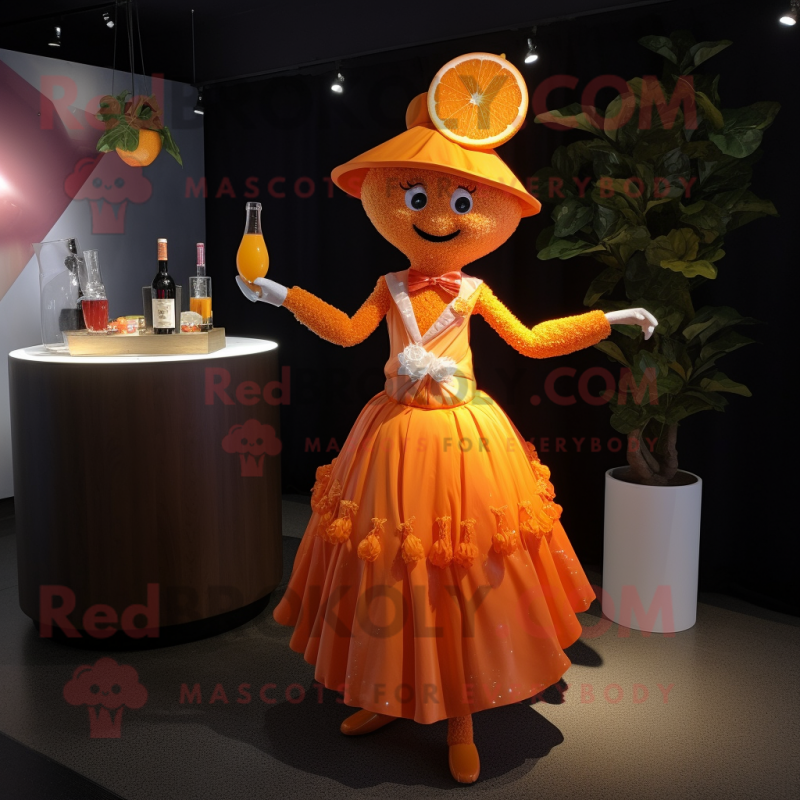 Orange Orange mascot costume character dressed with a Cocktail Dress and Necklaces