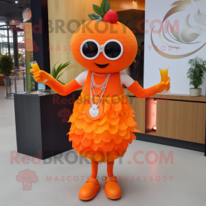 Orange Orange mascot costume character dressed with a Cocktail Dress and Necklaces