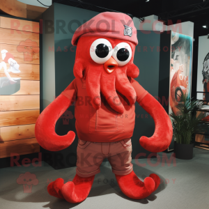 Rød Kraken maskot kostume...