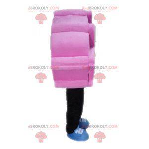 Mascotte pubblicitaria rosa e nera. Mascotte di waffle -