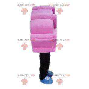 Mascotte pubblicitaria rosa e nera. Mascotte di waffle -