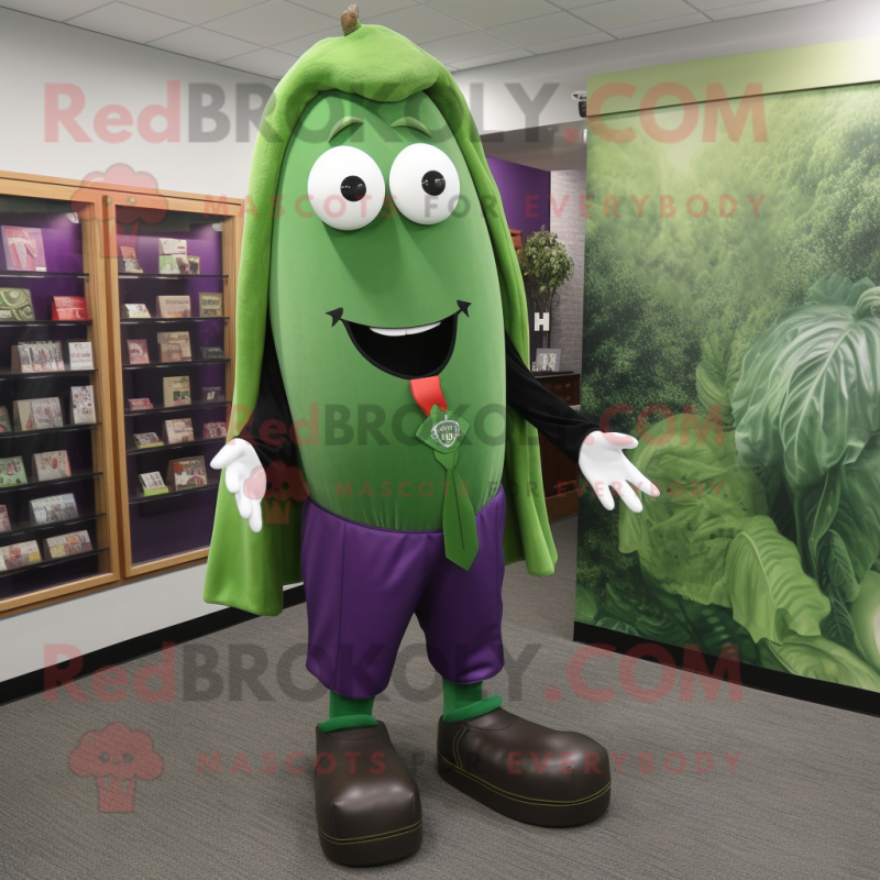 Forest Green Eggplant mascot costume character dressed with a Dress Shirt and Shoe laces