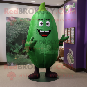 Forest Green Eggplant mascot costume character dressed with a Dress Shirt and Shoe laces