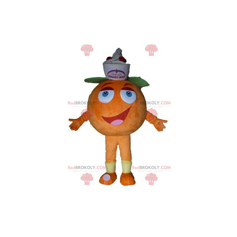 Mascotte arancione gigante. Mascotte di dessert fruttato -