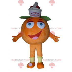 Mascotte arancione gigante. Mascotte di dessert fruttato -