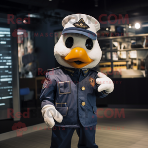 Navy Mandarin mascot costume character dressed with a Bomber Jacket and Caps