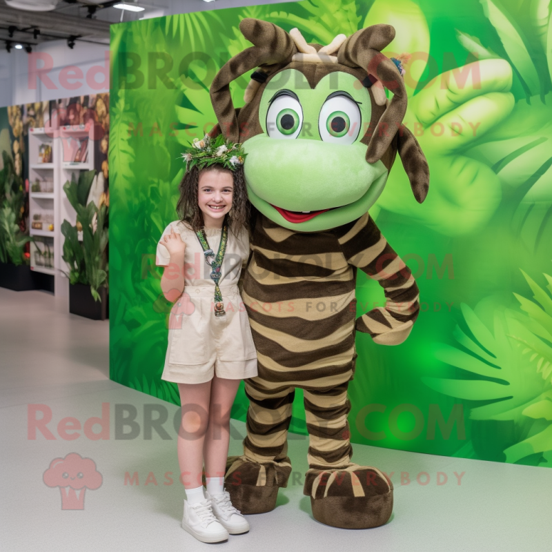 Olive Zebra mascot costume character dressed with a Romper and Hair clips