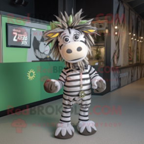 Olive Zebra mascot costume character dressed with a Romper and Hair clips