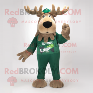 Forest Green Moose mascot costume character dressed with a Board Shorts and Mittens