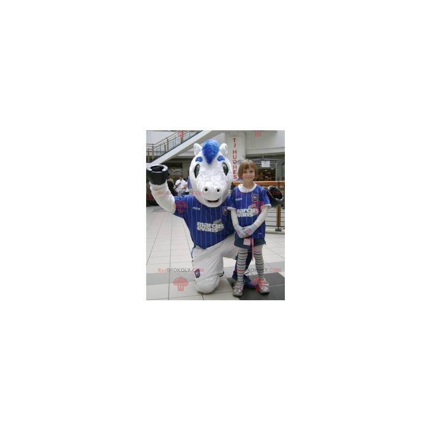 White and blue pony mascot in sportswear - Redbrokoly.com