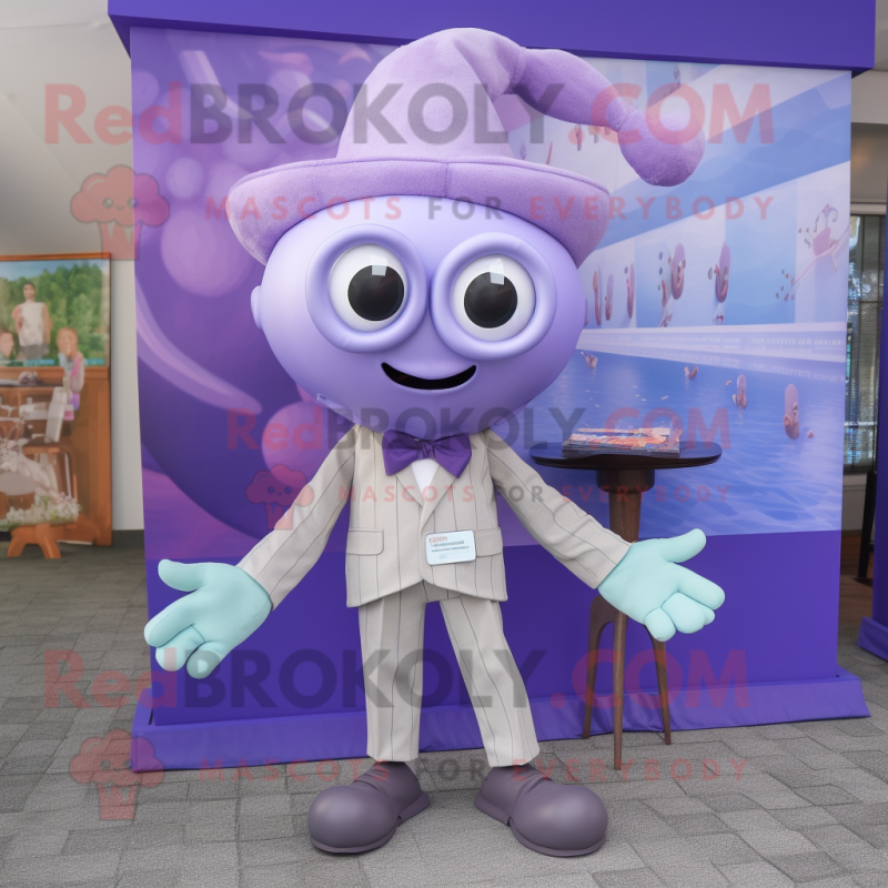 Lavender Squid mascot costume character dressed with a Long Sleeve Tee and Bow ties