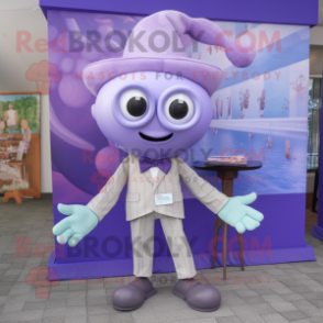 Lavender Squid mascot costume character dressed with a Long Sleeve Tee and Bow ties