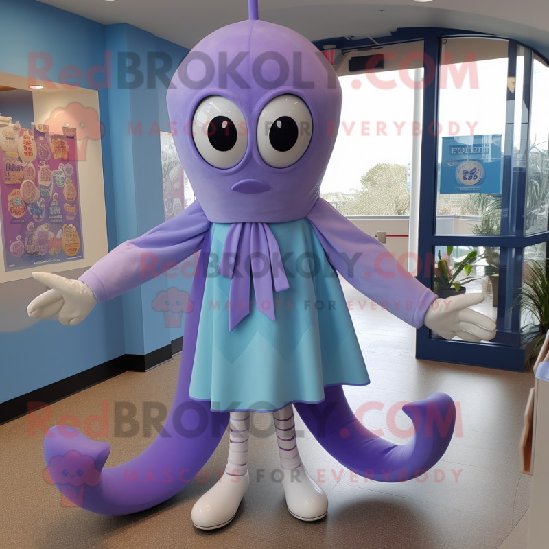 Lavender Squid mascot costume character dressed with a Long Sleeve Tee and Bow ties Lavender Squid mascot costume character dressed with a Long Sleeve Tee and Bow ties