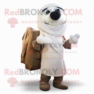 White Moussaka mascot costume character dressed with a Cargo Pants and Shawls