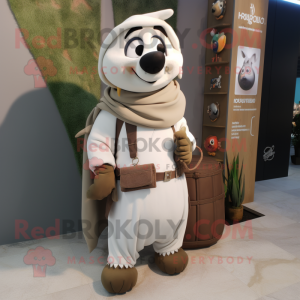 White Moussaka mascot costume character dressed with a Cargo Pants and Shawls