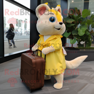 Lemon Yellow Flying Squirrel mascot costume character dressed with a Maxi Skirt and Briefcases