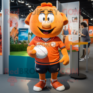 Orange Pho mascot costume character dressed with a Rugby Shirt and Watches