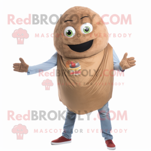 Brown Falafel mascot costume character dressed with a Jeans and Foot pads