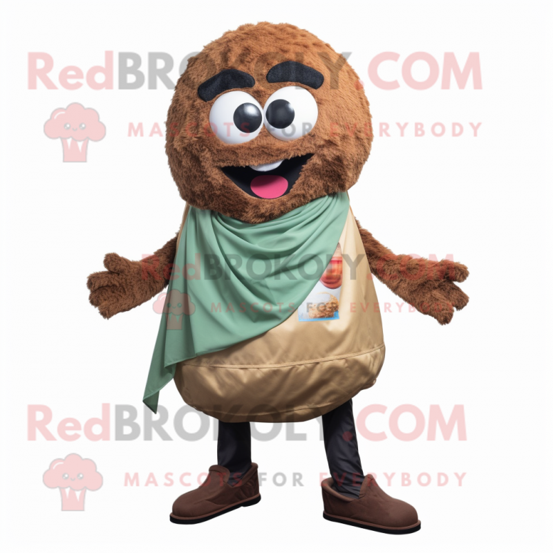 Brown Falafel mascot costume character dressed with a Jeans and Foot pads Brown Falafel mascot costume character dressed with a Jeans and Foot pads