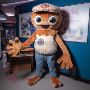 Brown Octopus mascot costume character dressed with a Mom Jeans and Beanies