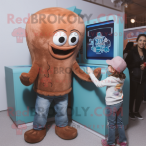 Brown Octopus mascot costume character dressed with a Mom Jeans and Beanies