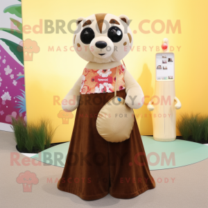 Brown Ermine mascot costume character dressed with a Maxi Skirt and Keychains