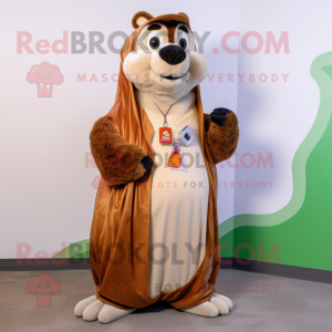 Brown Ermine mascot costume character dressed with a Maxi Skirt and Keychains