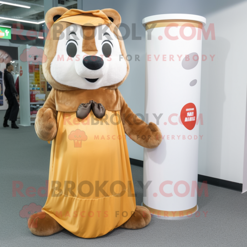 Brown Ermine mascot costume character dressed with a Maxi Skirt and Keychains