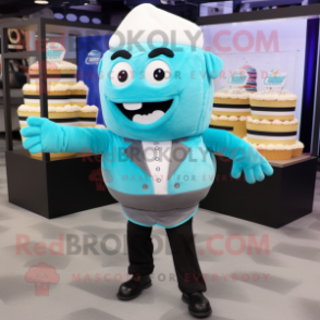 Cyan Cupcake mascot costume character dressed with a Blazer and Foot pads