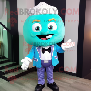 Cyan Cupcake mascot costume character dressed with a Blazer and Foot pads