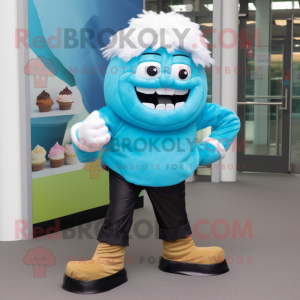 Cyan Cupcake mascot costume character dressed with a Blazer and Foot pads