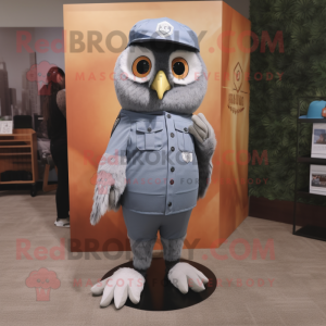 Gray Owl mascot costume character dressed with a Bootcut Jeans and Foot pads