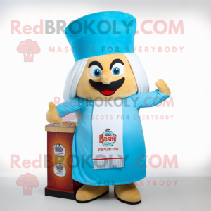 Sky Blue Biryani mascot costume character dressed with a Culottes and Hats