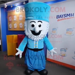 Sky Blue Biryani mascot costume character dressed with a Culottes and Hats