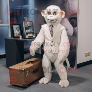 White Monkey mascot costume character dressed with a Suit and Briefcases