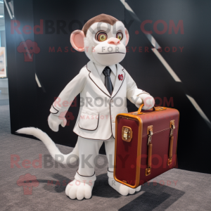 White Monkey mascot costume character dressed with a Suit and Briefcases