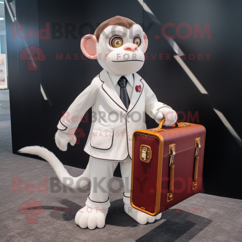 White Monkey mascot costume character dressed with a Suit and Briefcases