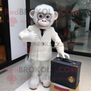 White Monkey mascot costume character dressed with a Suit and Briefcases