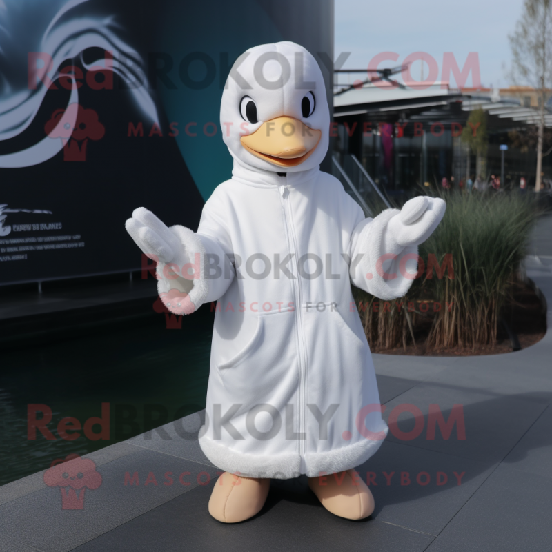 White Swans mascot costume character dressed with a Hoodie and Beanies