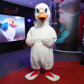 White Swans mascot costume character dressed with a Hoodie and Beanies