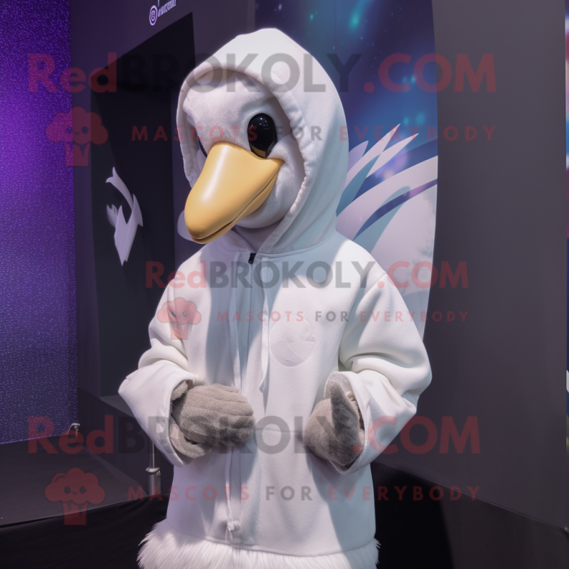 White Swans mascot costume character dressed with a Hoodie and Beanies White Swans mascot costume character dressed with a Hoodie and Beanies