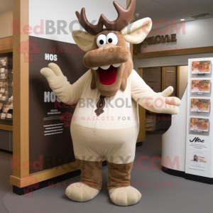 Tan Moose mascot costume character dressed with a Empire Waist Dress and Shoe laces