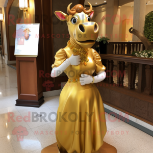 Gold Guernsey Cow mascot costume character dressed with a Ball Gown and Cufflinks