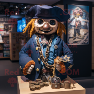 Navy Pirate mascot costume character dressed with a Jeans and Necklaces