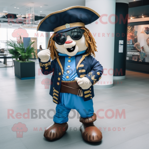 Navy Pirate mascot costume character dressed with a Jeans and Necklaces