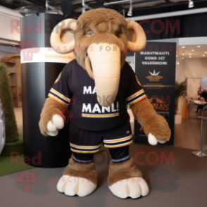 nan Mammoth mascot costume character dressed with a Rugby Shirt and Beanies