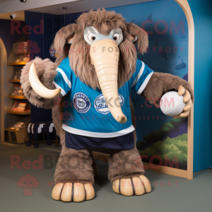 nan Mammoth mascot costume character dressed with a Rugby Shirt and Beanies