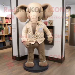 Tan Elephant mascot costume character dressed with a Sweater and Pocket squares