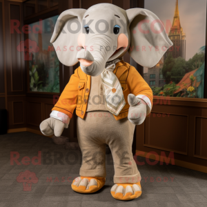 Tan Elephant mascot costume character dressed with a Sweater and Pocket squares